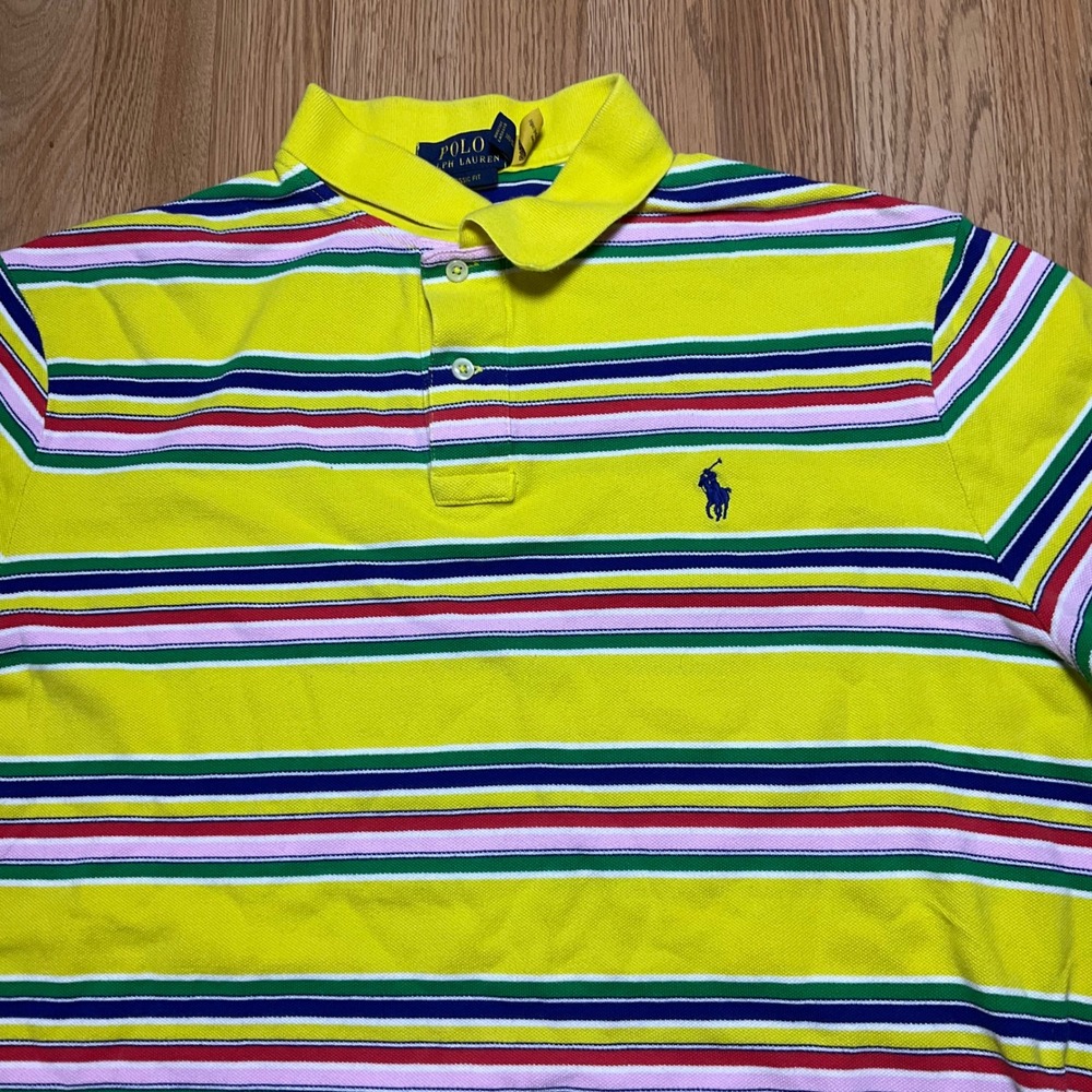 Polo Ralph Lauren Mens XL Classic Fit Striped Polo Shirt Yellow Multi-Color